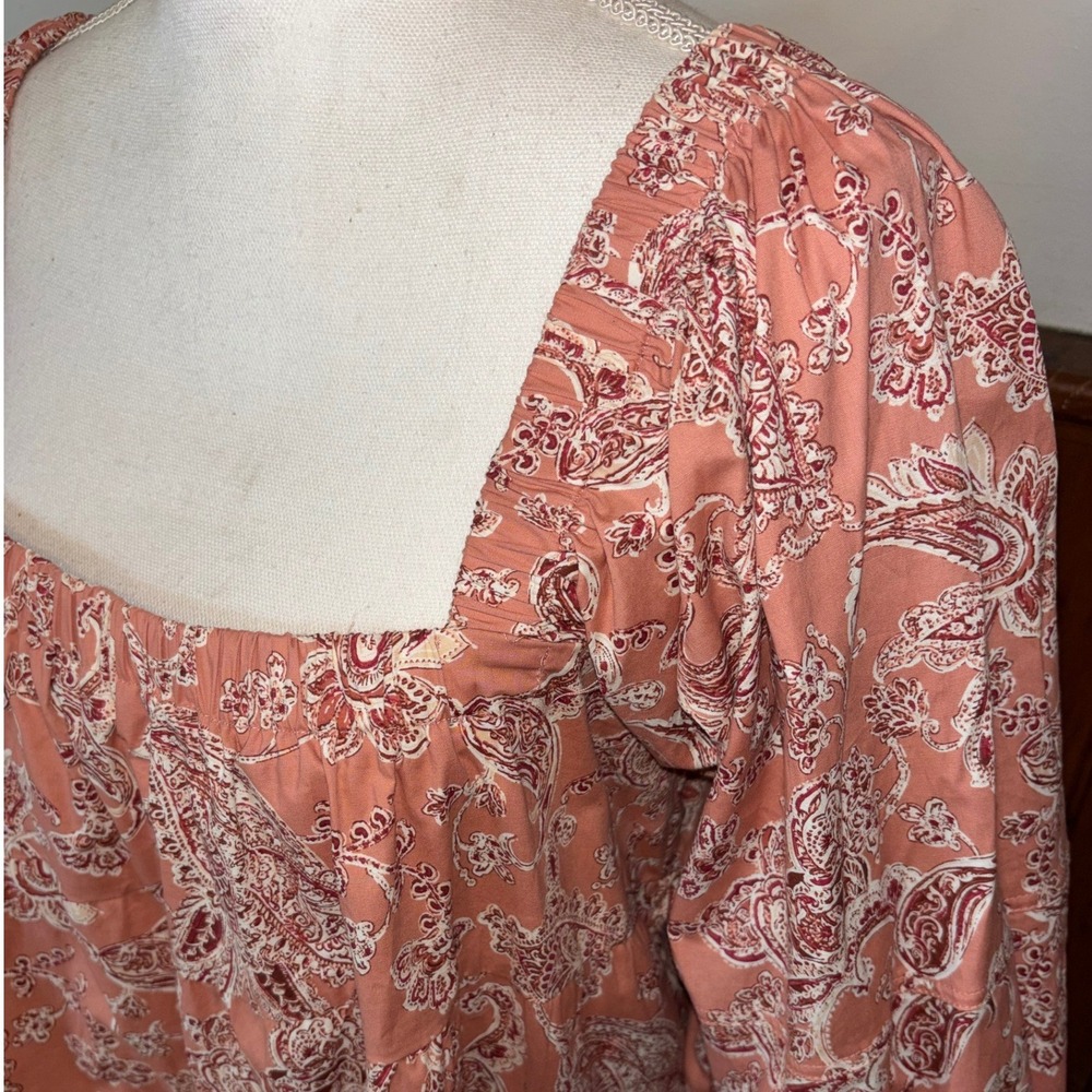 Mustard Seed Womens Blush Pink Floral Paisley Square Neck Babydoll Dress Medium - Picture 4 of 11